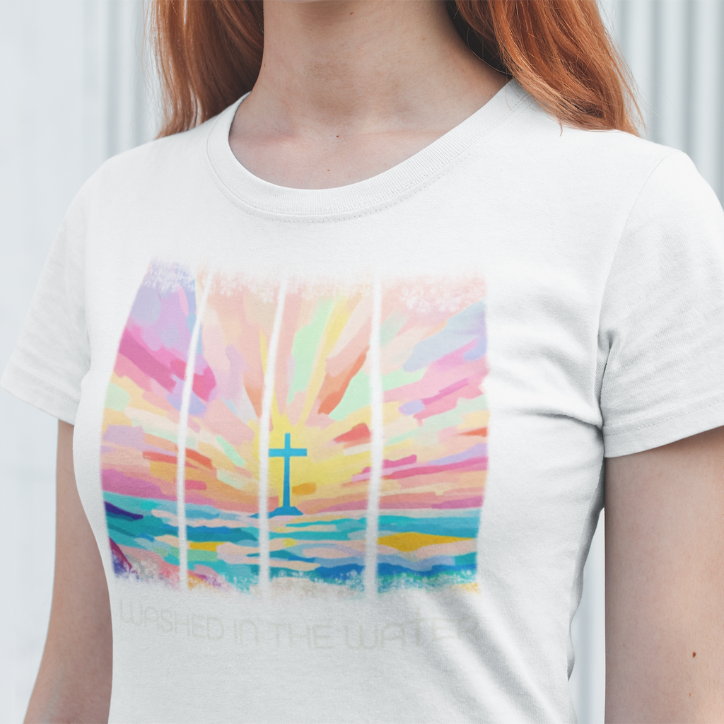 Washed in the Water white fitted tee