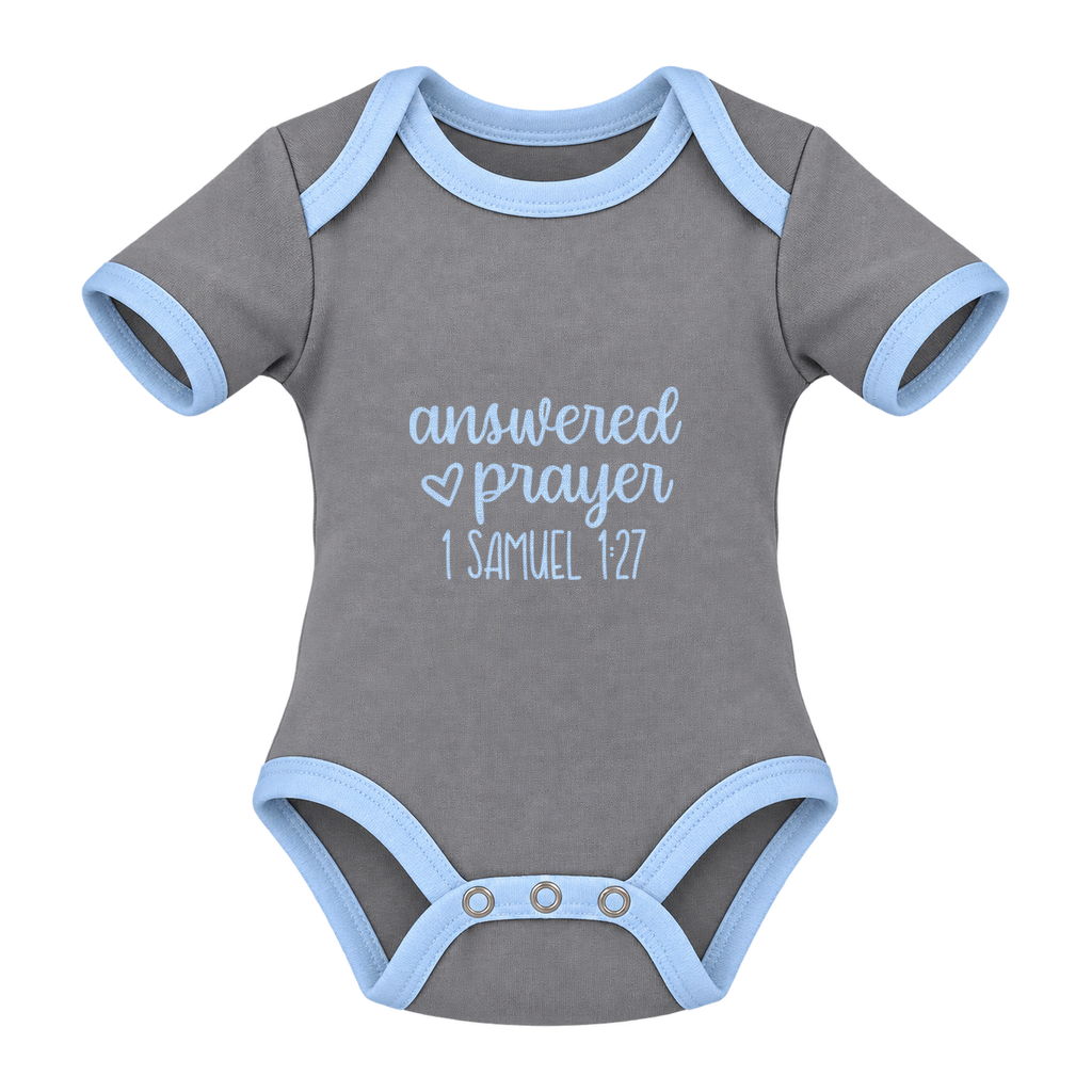 Answered Prayer baby grow, Grey and Blue