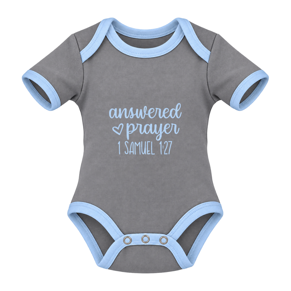 Answered Prayer baby grow, Grey and Blue