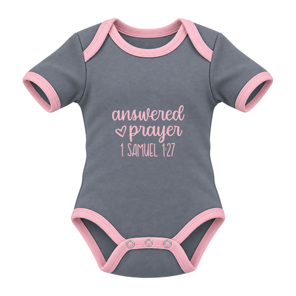 Answered Prayer baby grow, Grey and Pink