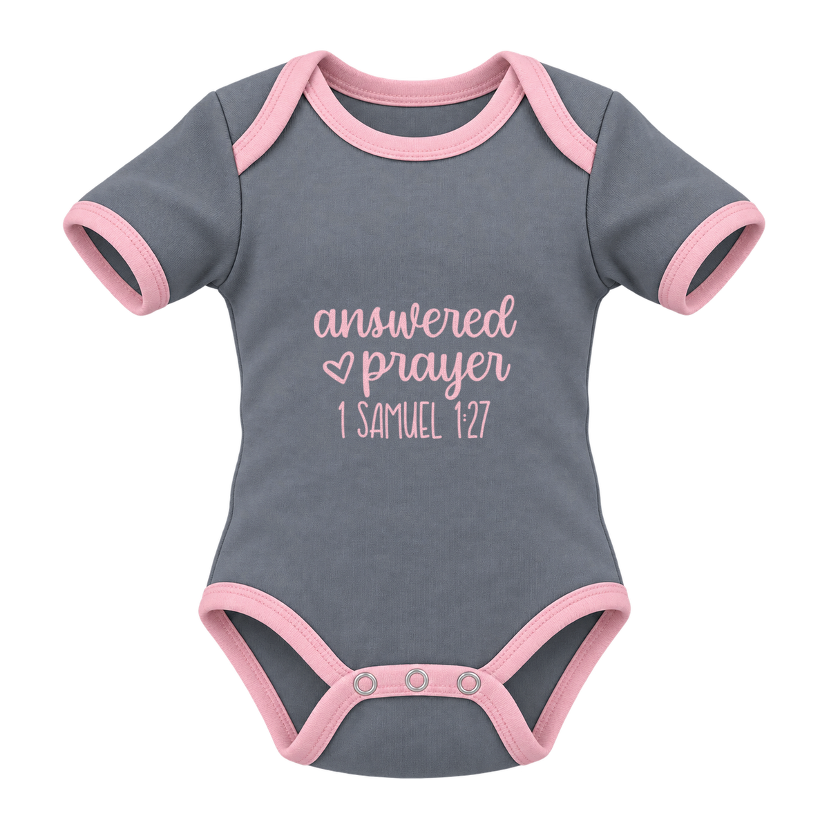 Answered Prayer baby grow, Grey and Pink