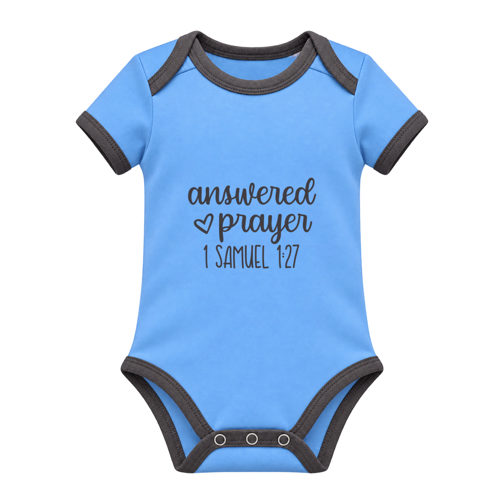 Answered Prayer baby grow, Light Blue and Charcoal