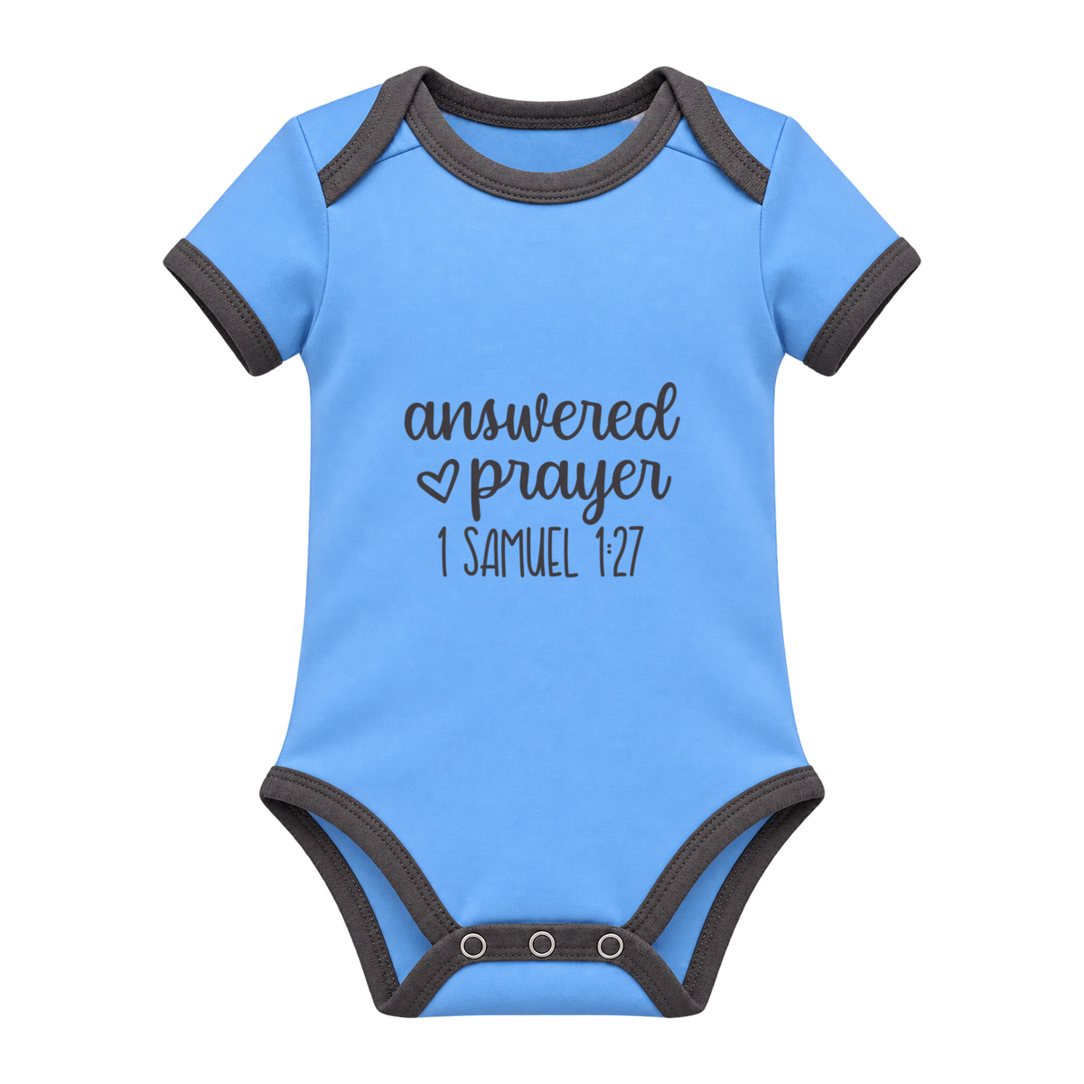 Answered Prayer baby grow, Light Blue and Charcoal