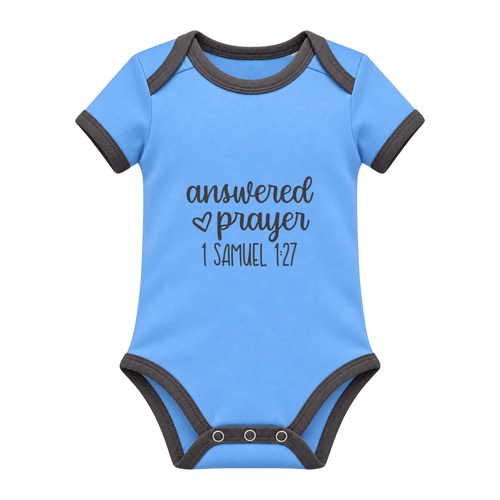 Answered Prayer baby grow, Light Blue and Charcoal