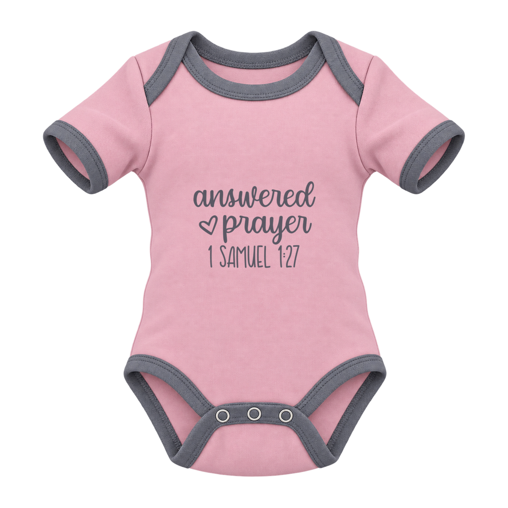 Answered Prayer baby grow, Pink and Grey