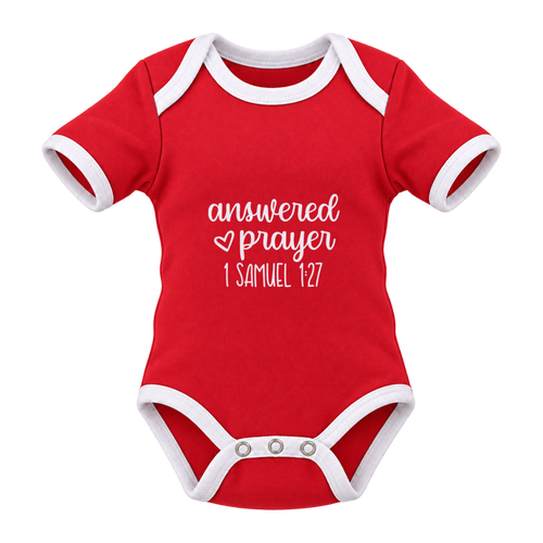 Answered Prayer baby grow, Red and White