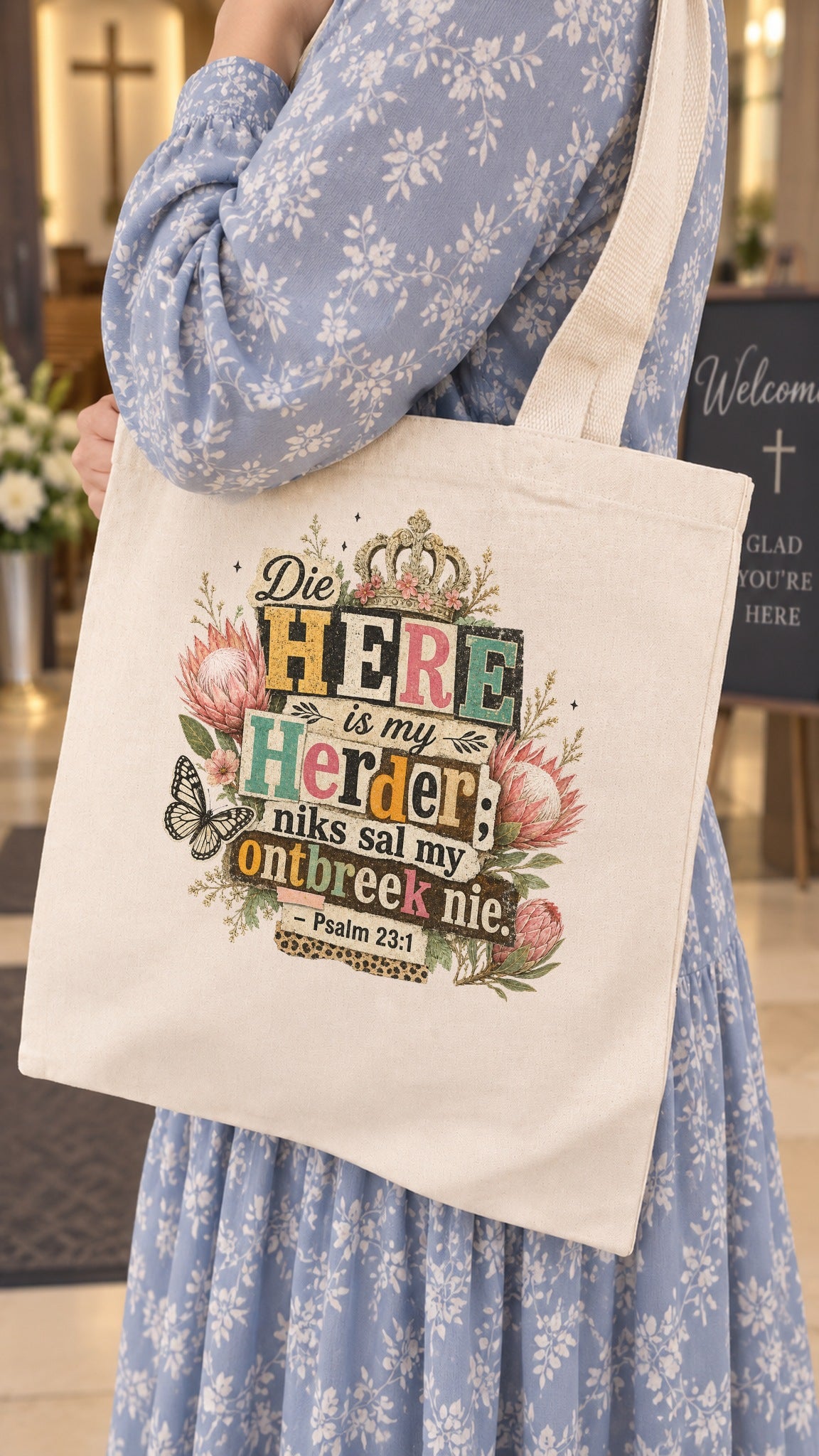 Die Here Is My Herder tote bag - carried on the shoulder
