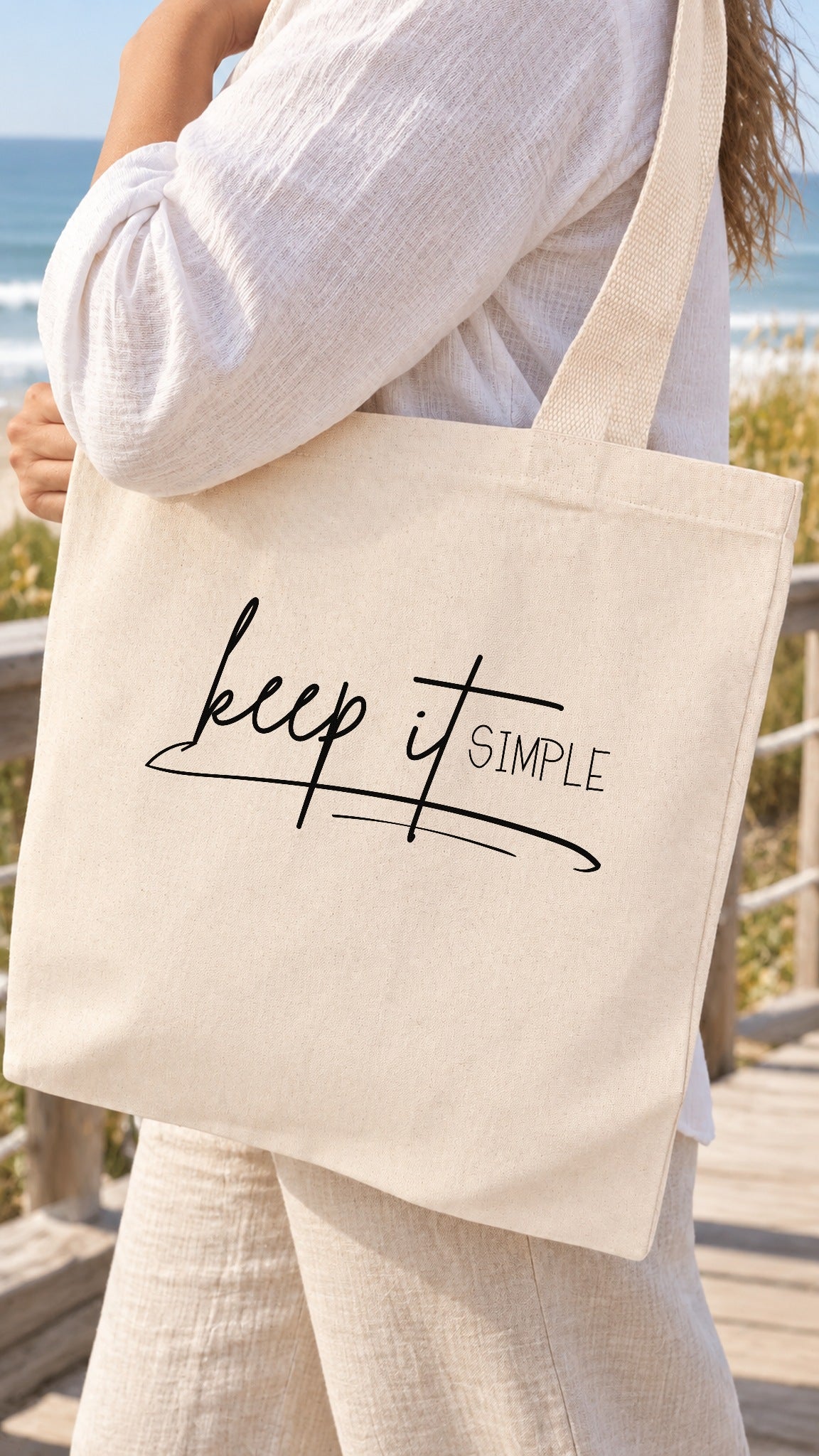 Keep It Simple tote bag - carried on the shoulder