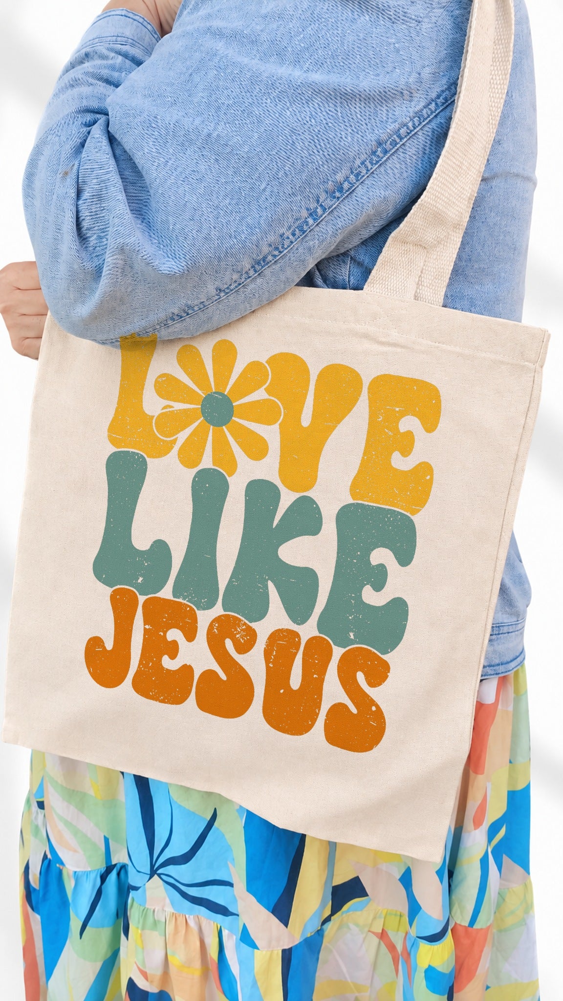 Love Like Jesus tote bag - carried on the shoulder