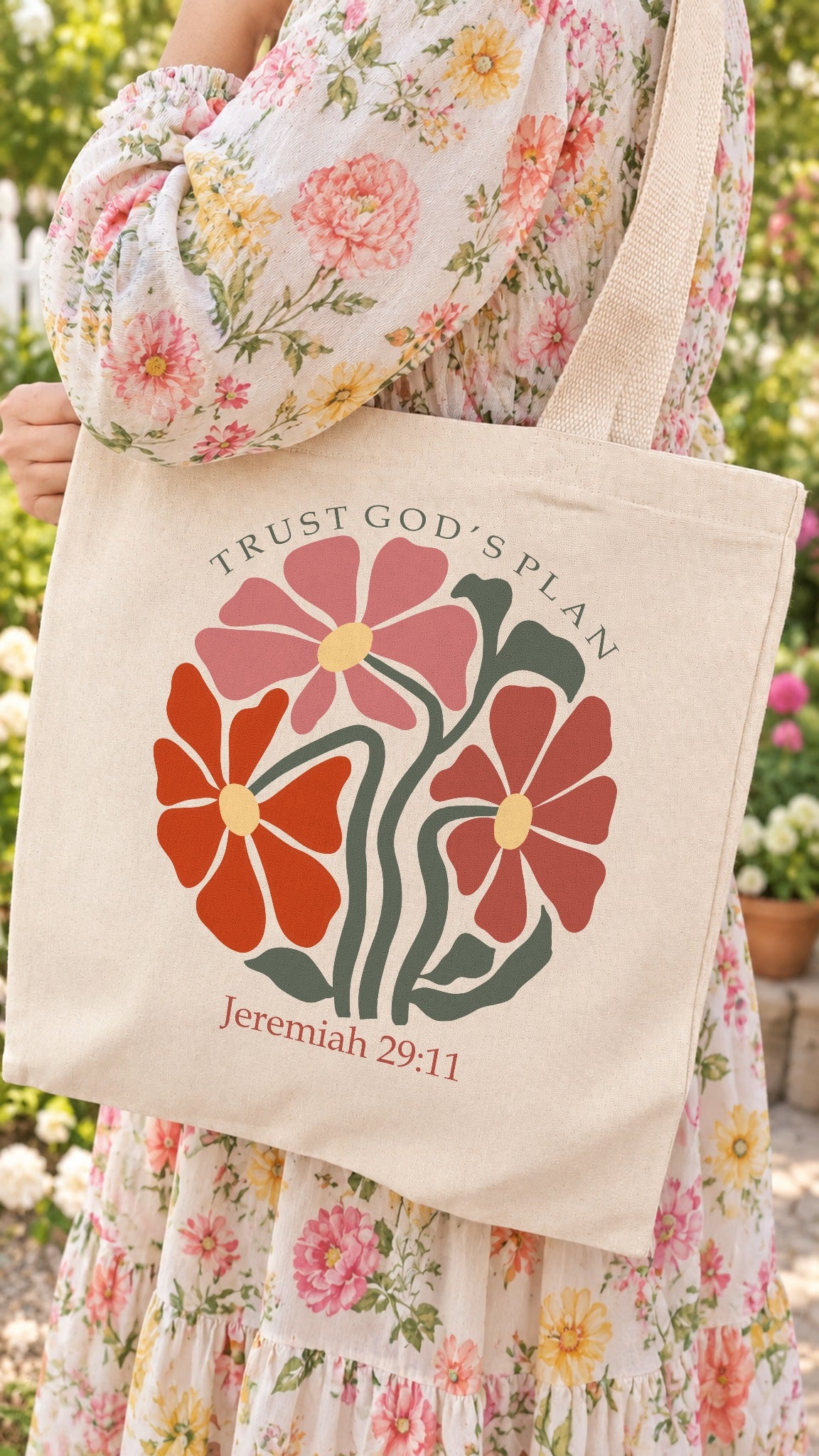 Trust God's Plan tote bag - carried on the shoulder