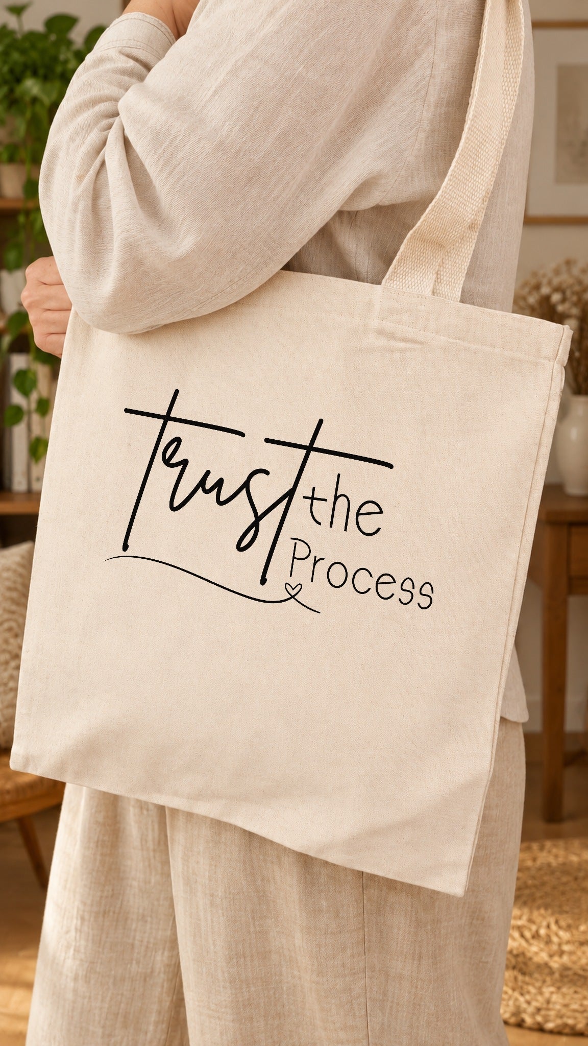 Trust The Process tote bag - carried on the shoulder