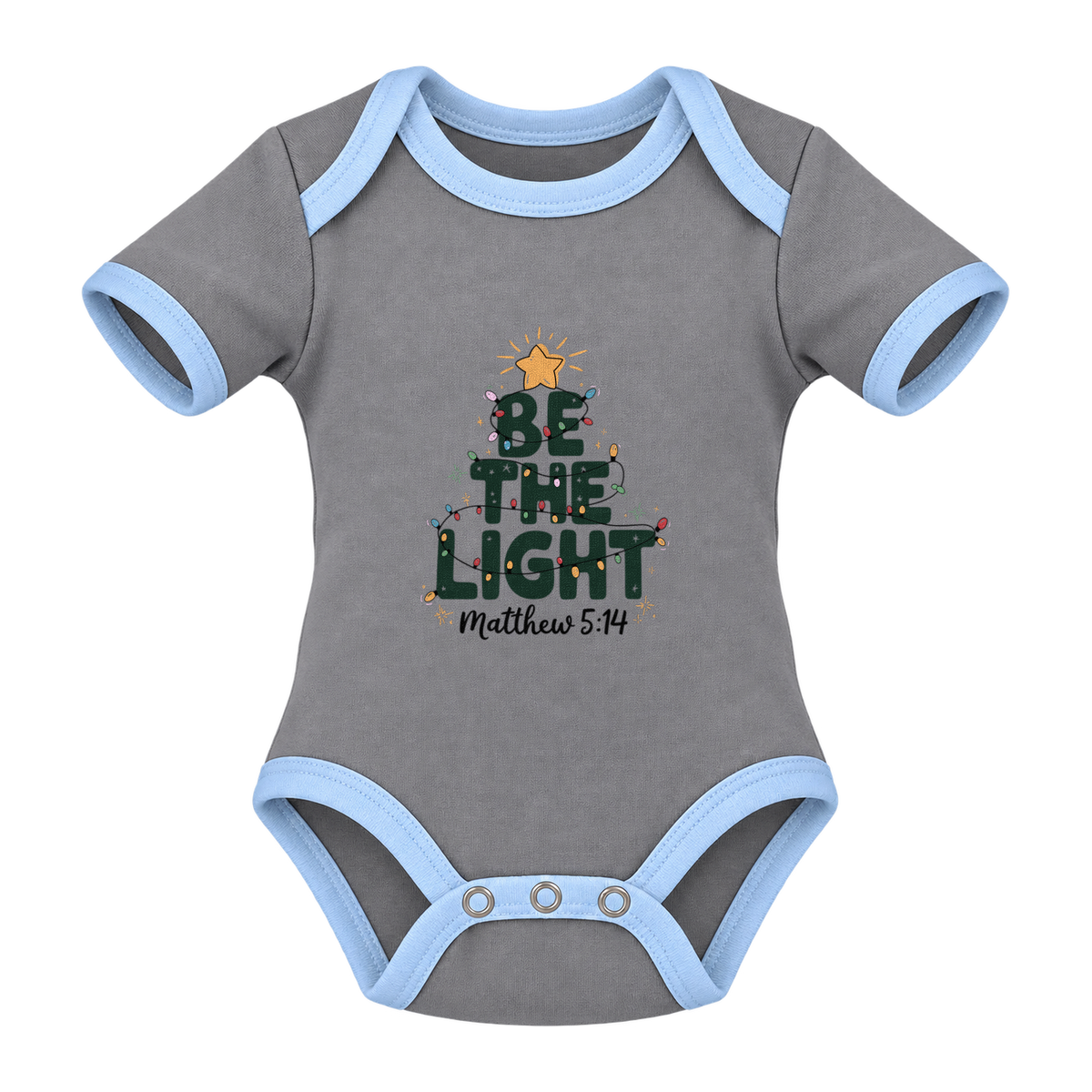 Be The Light baby grow, Grey and Blue