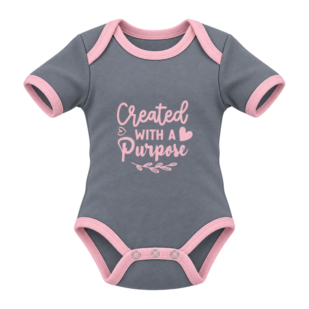 Created With A Purpose baby grow, Grey and Pink