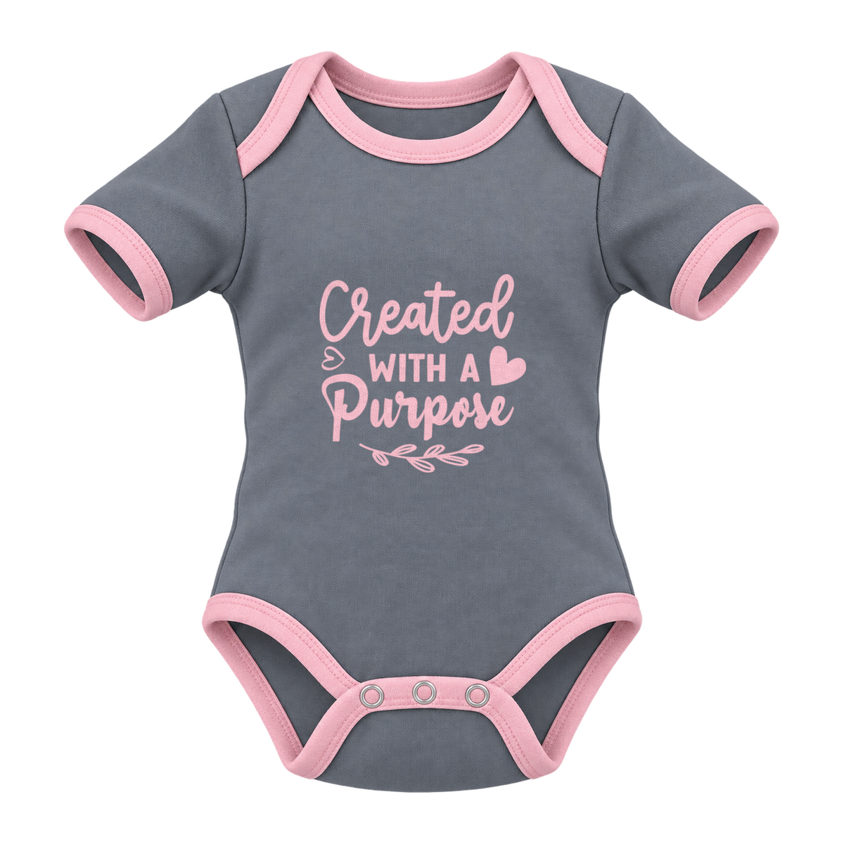 Created With A Purpose baby grow, Grey and Pink