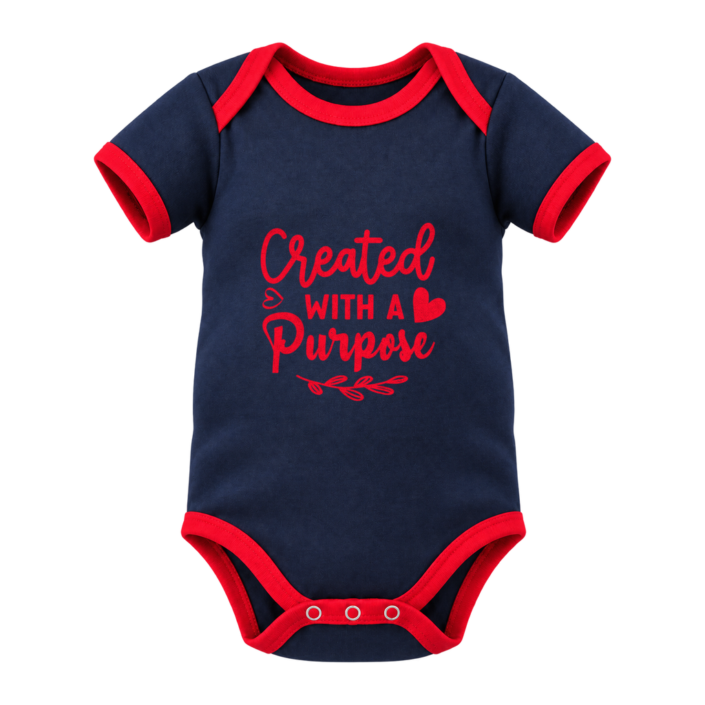 Created With A Purpose baby grow, Navy with Red Trim