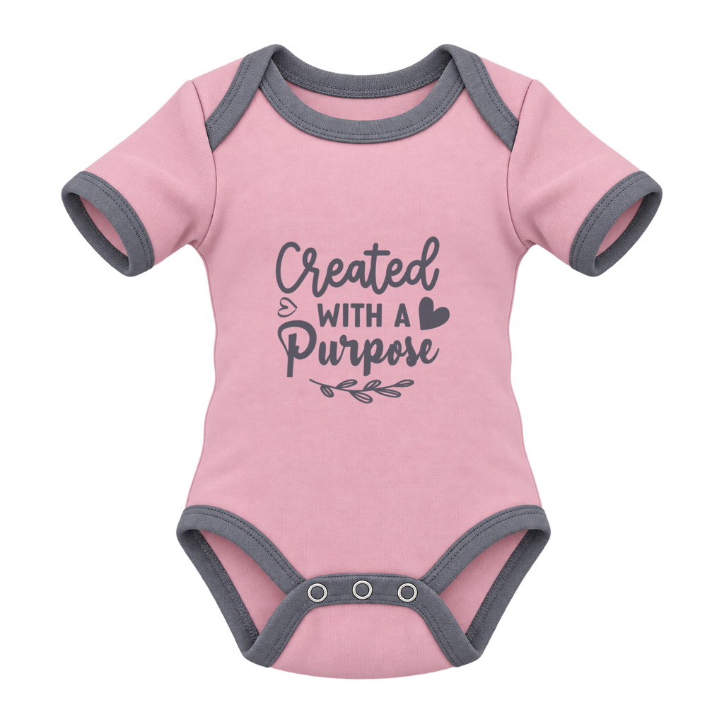 Created With A Purpose baby grow, Pink and Grey