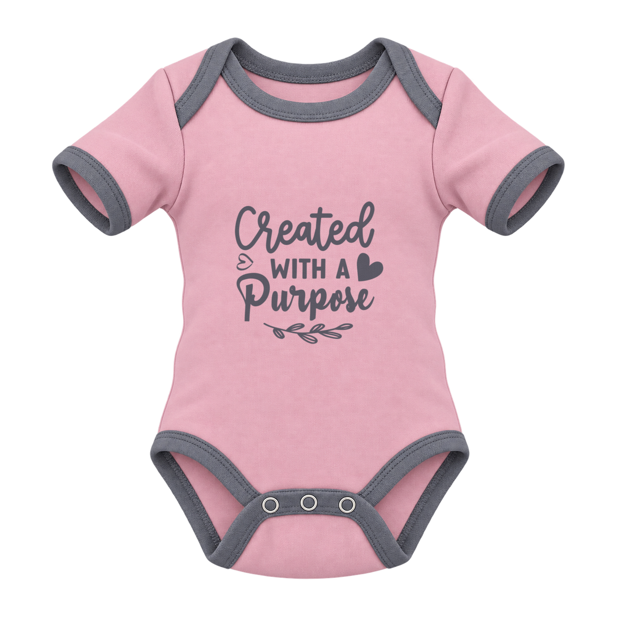 Created With A Purpose baby grow, Pink and Grey