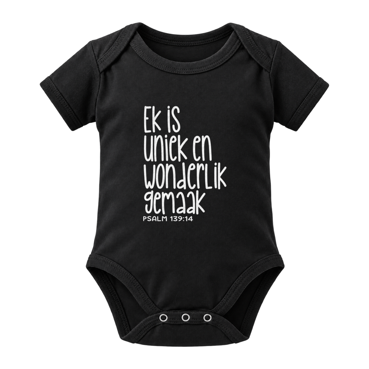 Ek Is Uniek En Wonderlik Gemaak baby grow, Black