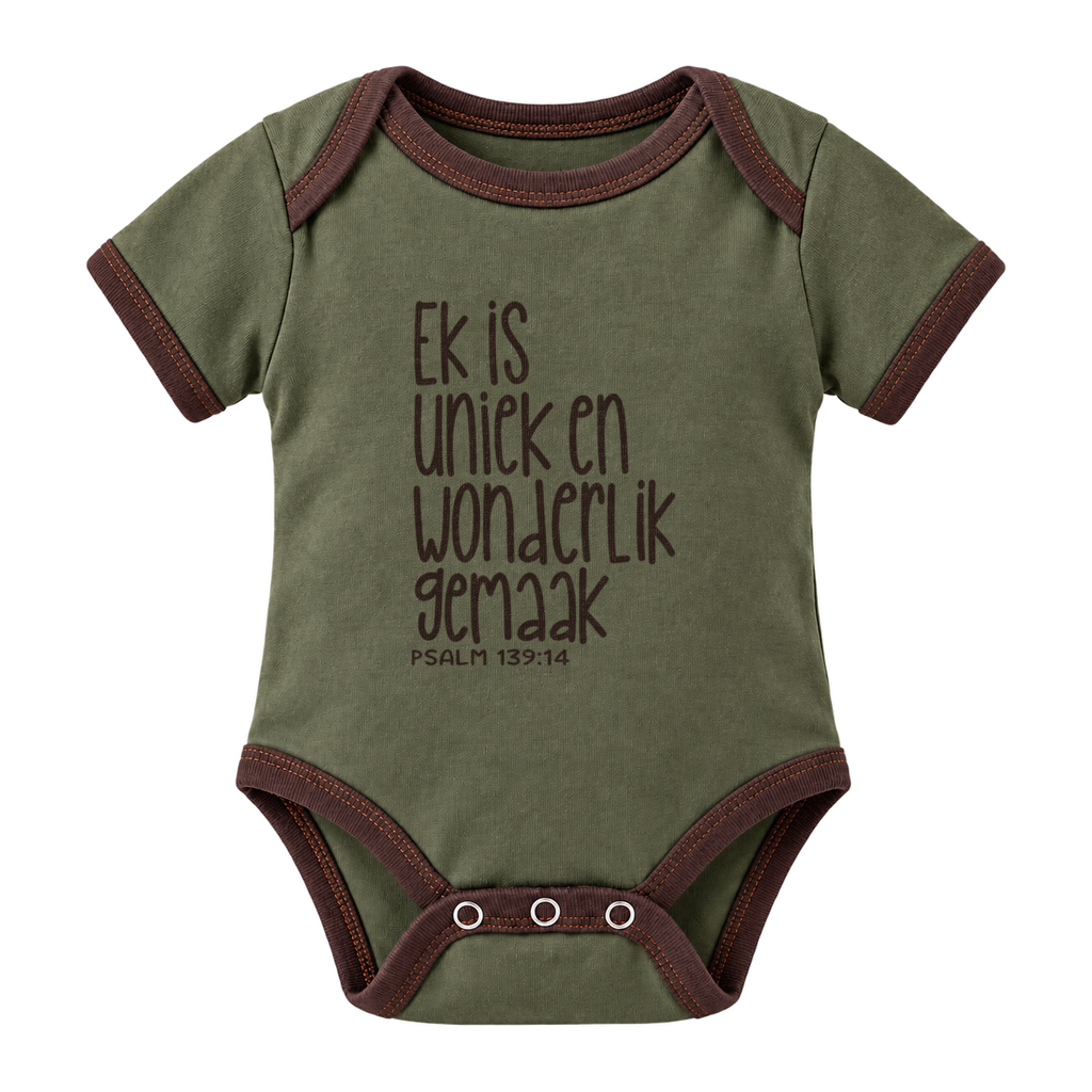 Ek Is Uniek En Wonderlik Gemaak baby grow, Olive