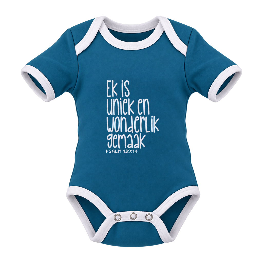 Ek Is Uniek En Wonderlik Gemaak baby grow, Teal