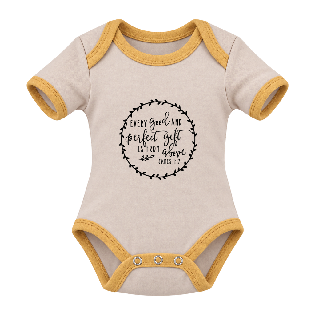 Every Good And Perfect Gift baby grow, Cream and Yellow