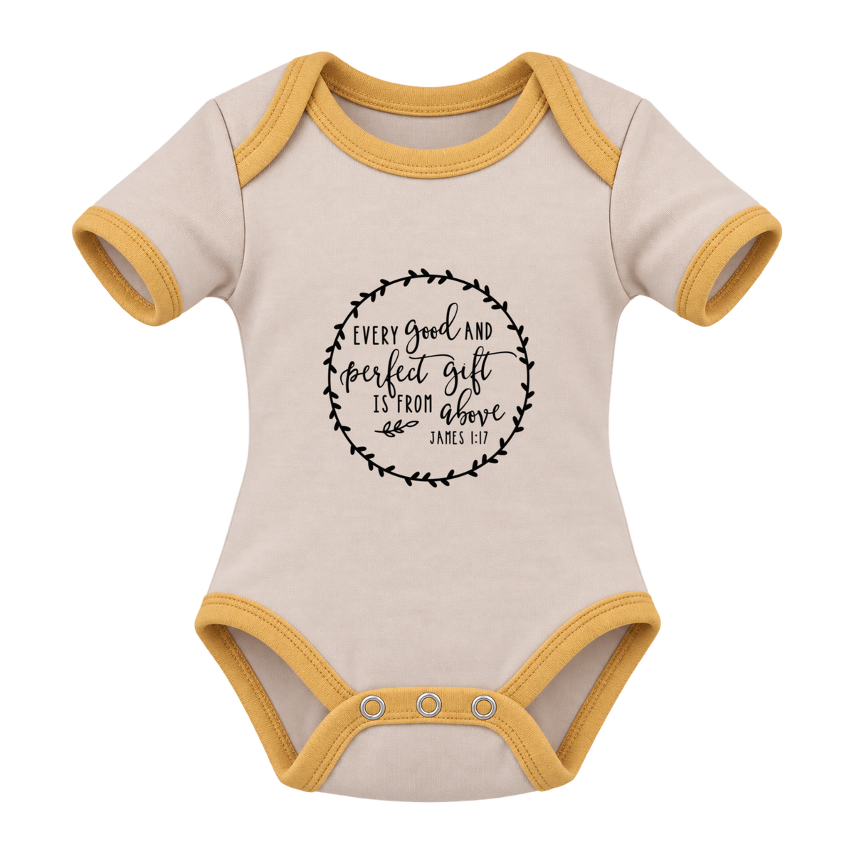 Every Good And Perfect Gift baby grow, Cream and Yellow