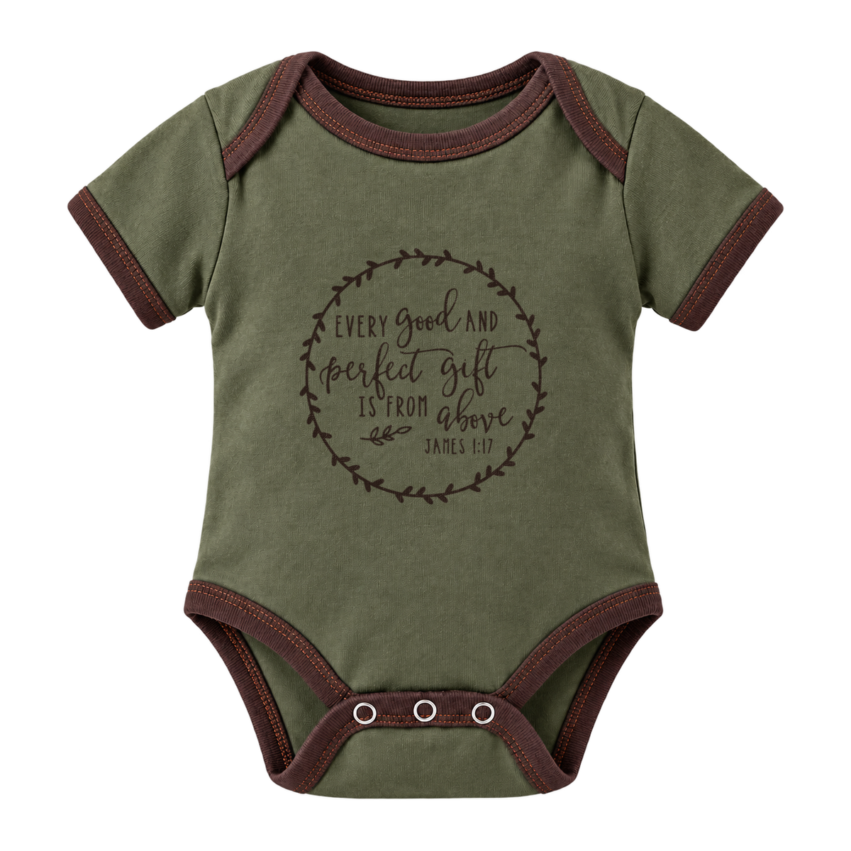 Every Good And Perfect Gift baby grow, Olive