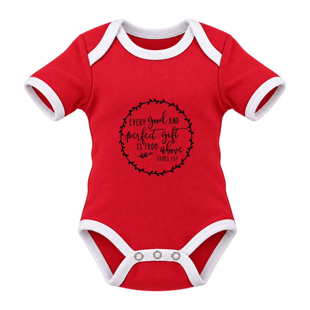 Every Good And Perfect Gift baby grow, Red and White