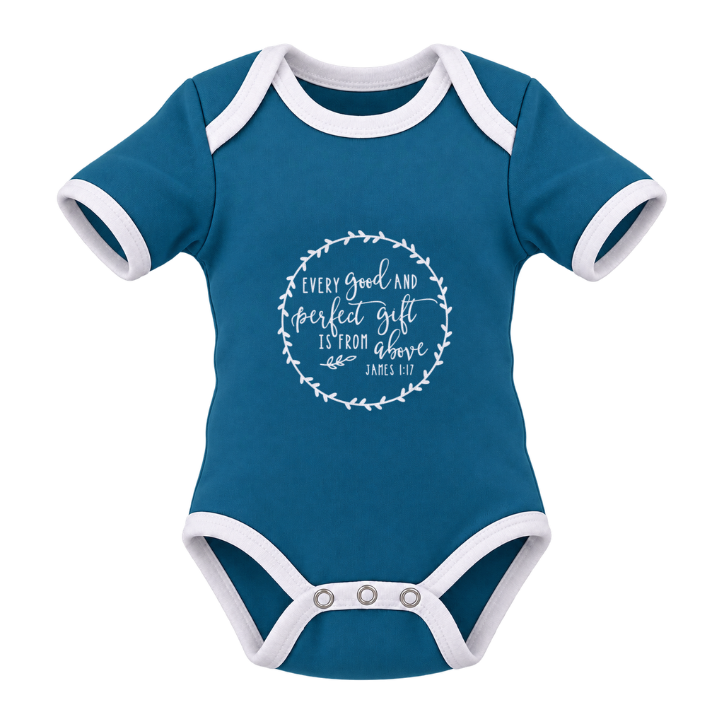 Every Good And Perfect Gift baby grow, Teal