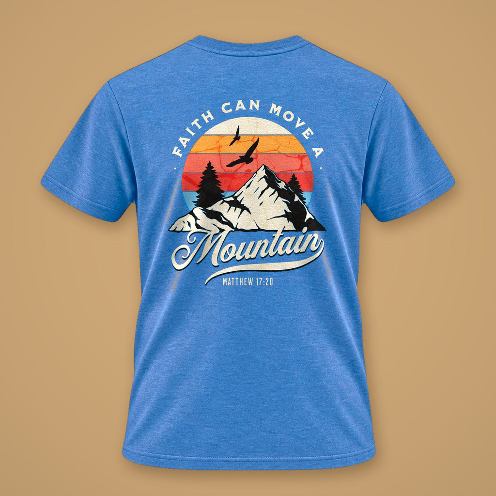Faith Can Move A Mountain Men's Tee – Blue Melange – back