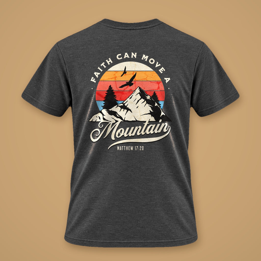 Faith Can Move A Mountain Men's Tee – Charcoal Melange – back