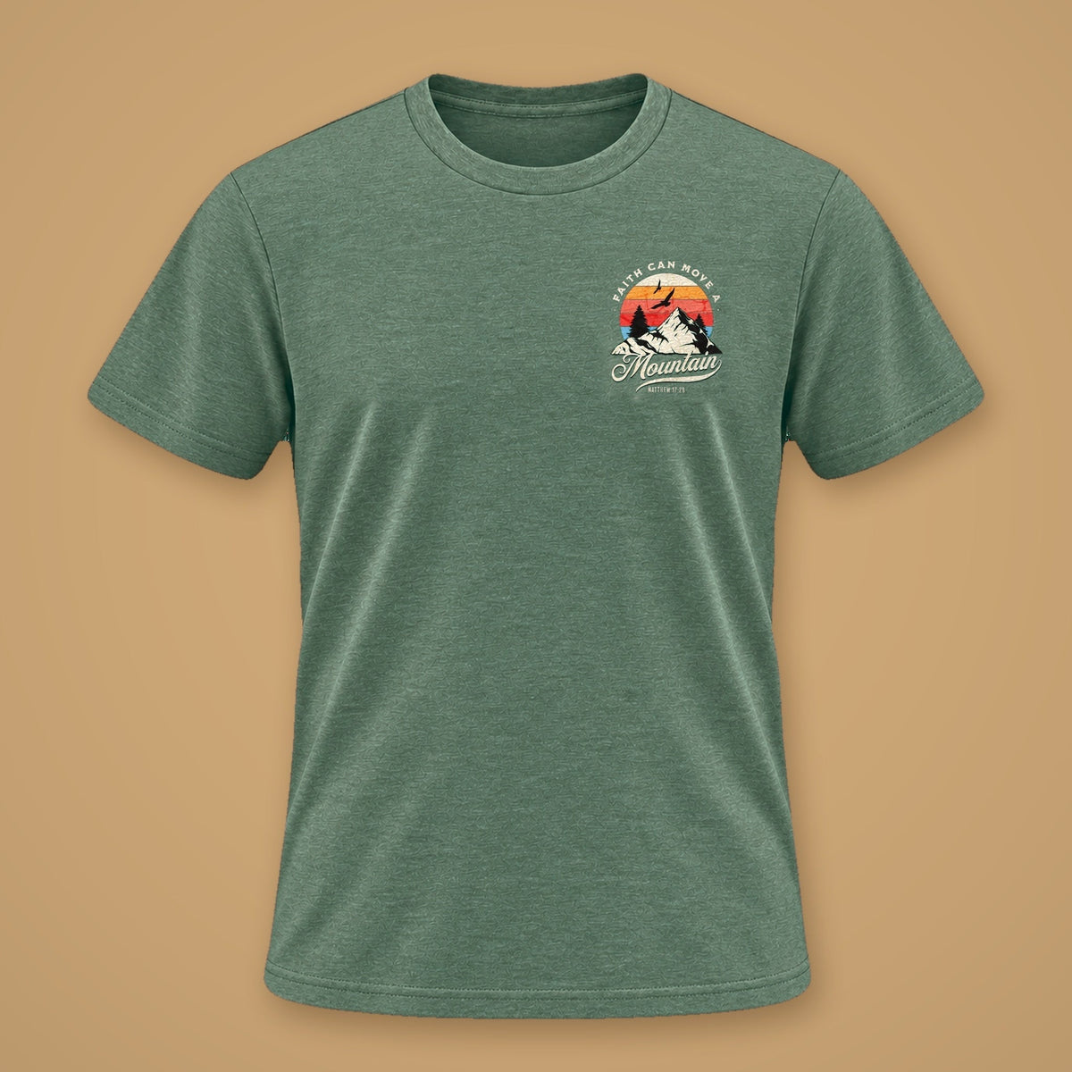 Faith Can Move A Mountain Men's Tee – Green Melange – front