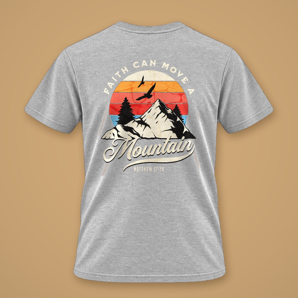 Faith Can Move A Mountain Men's Tee – Light Grey Melange – back