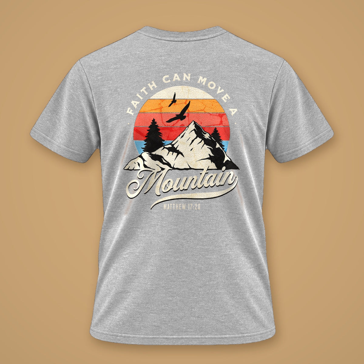 Faith Can Move A Mountain Men's Tee – Light Grey Melange – back