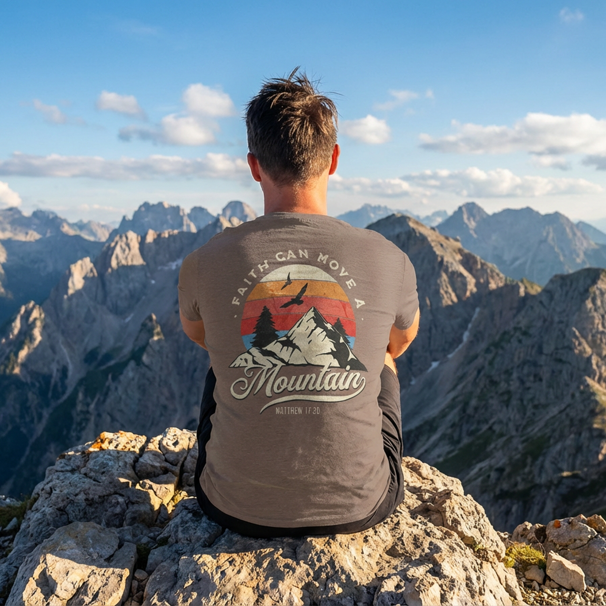 Faith Can Move A Mountain Men's T-Shirt (Front & Back)