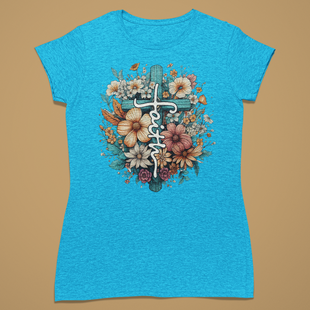 Faith Floral Cross - Fitted T-Shirt