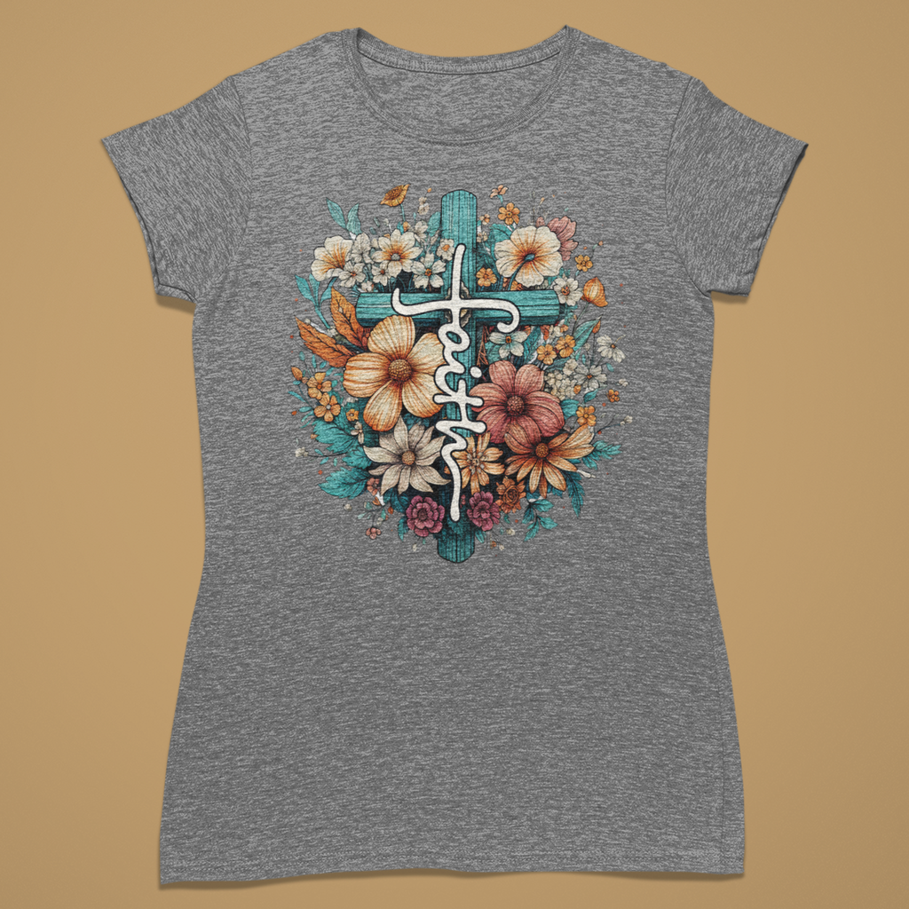 Faith Floral Cross - Fitted T-Shirt