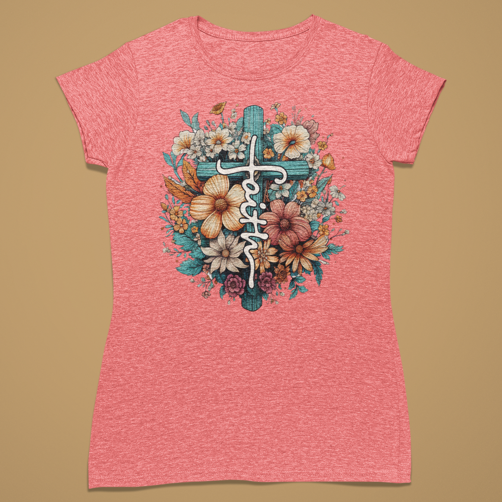 Faith Floral Cross - Fitted T-Shirt