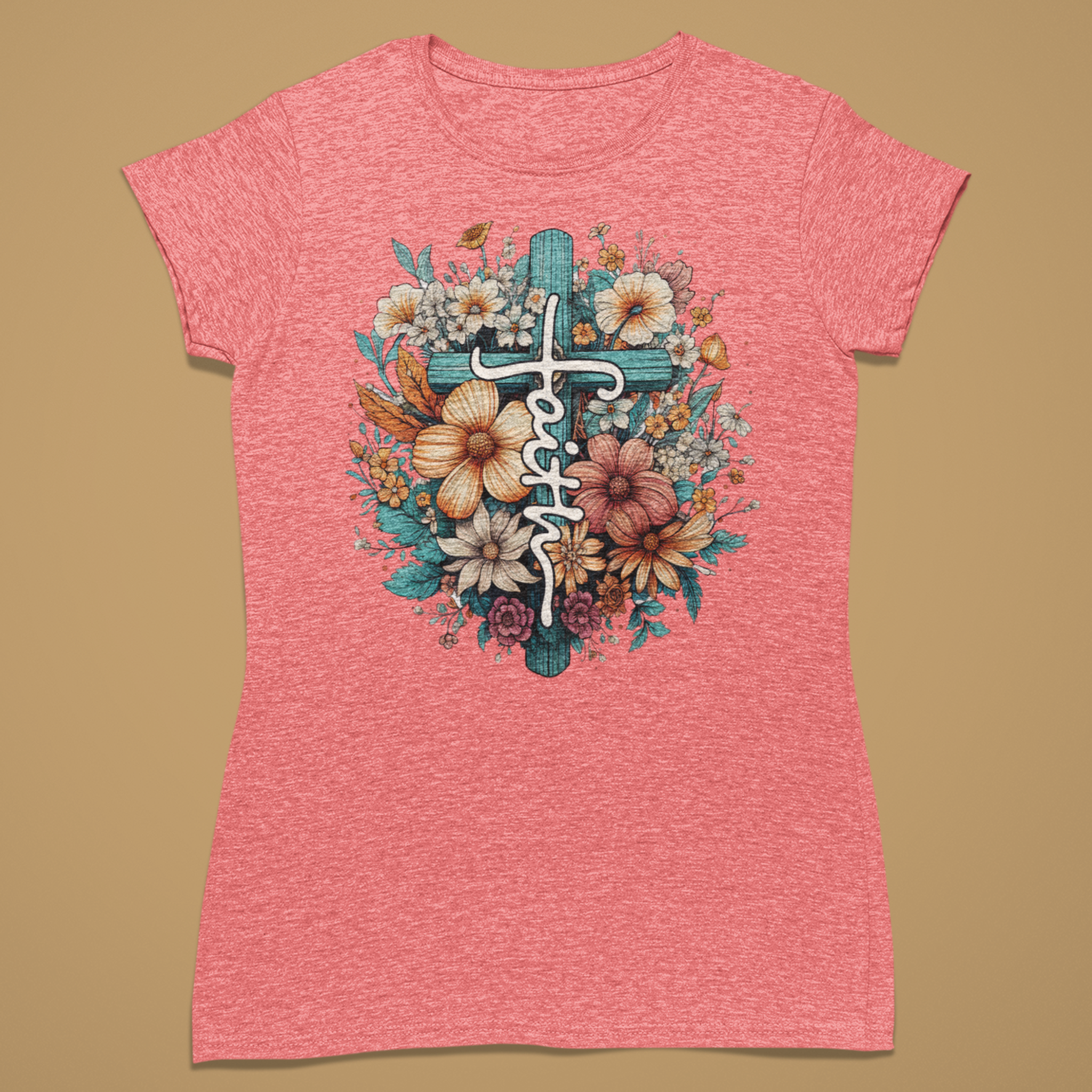 Faith Floral Cross - Fitted T-Shirt
