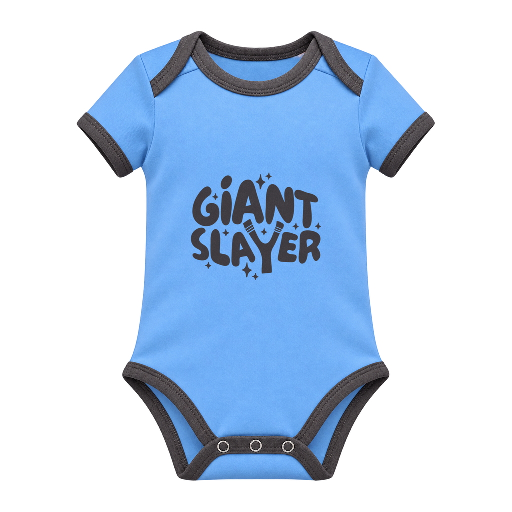 Giant Slayer baby grow, Light Blue and Charcoal