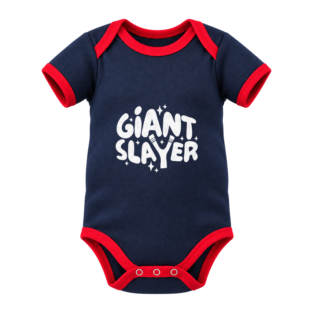 Giant Slayer baby grow, Navy with Red Trim