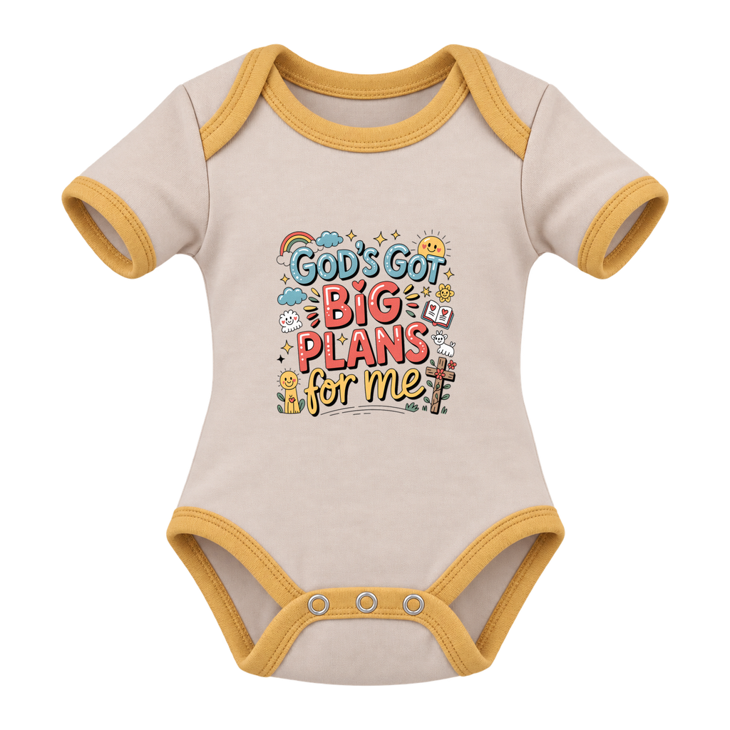 God’s Got Big Plans For Me baby grow, Cream and Yellow