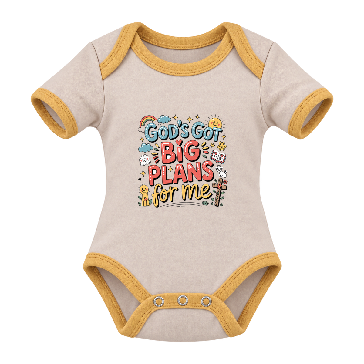 God’s Got Big Plans For Me baby grow, Cream and Yellow