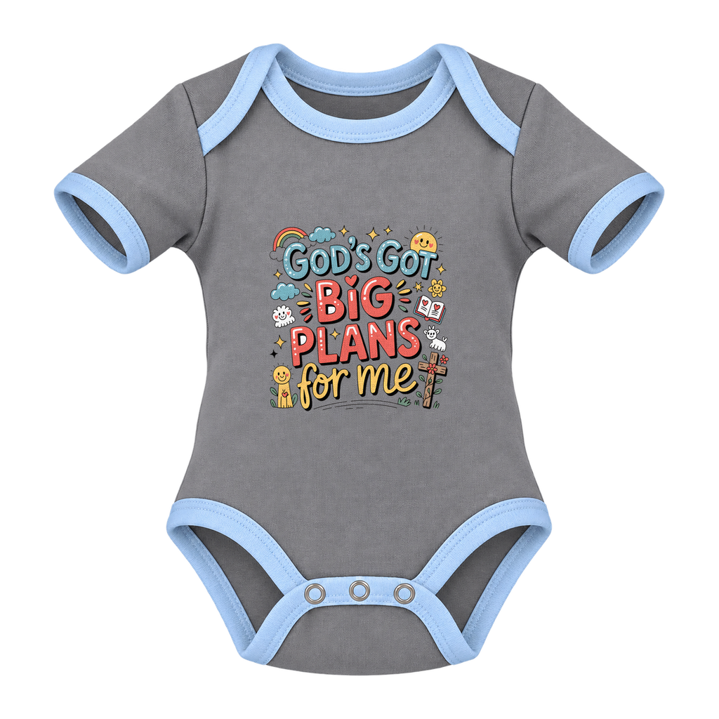 God’s Got Big Plans For Me baby grow, Grey and Blue