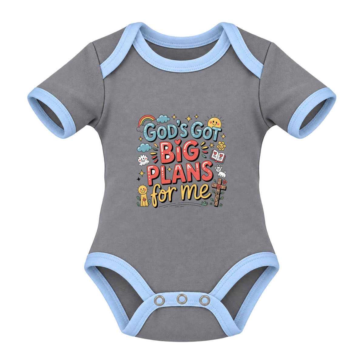 God’s Got Big Plans For Me baby grow, Grey and Blue