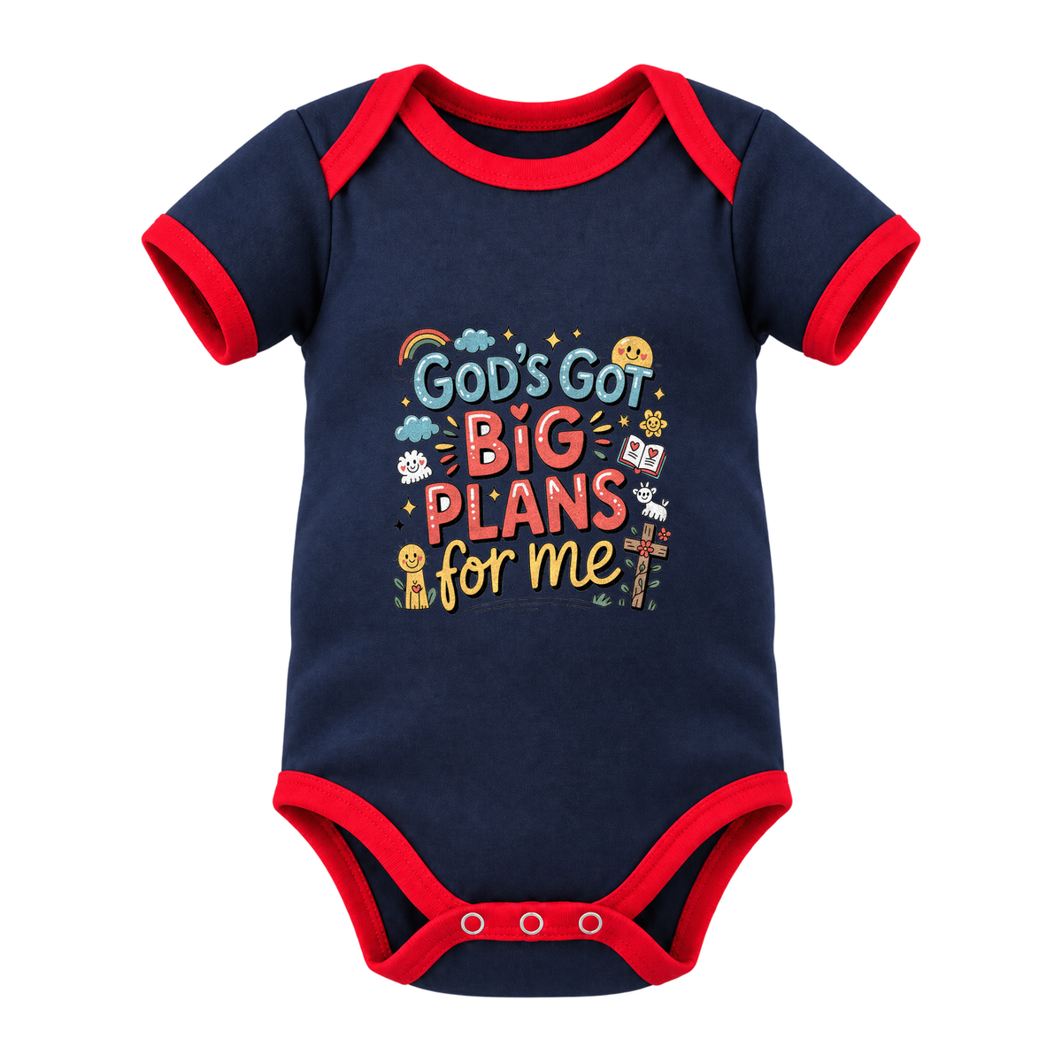 God’s Got Big Plans For Me baby grow, Navy with Red Trim