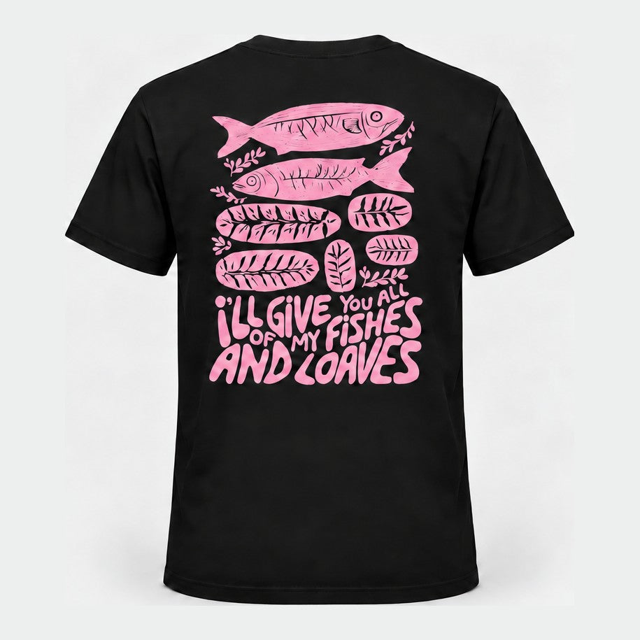 Fishes & Loaves Black & Pink tee - back
