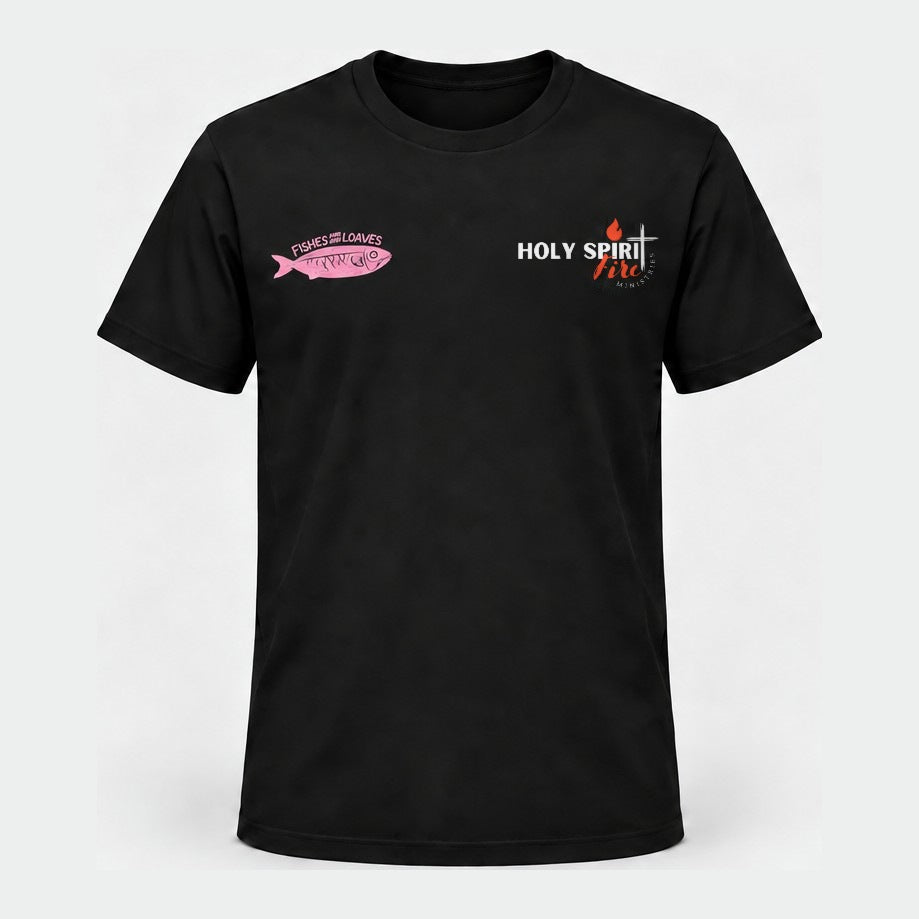 Fishes & Loaves Black & Pink tee - front