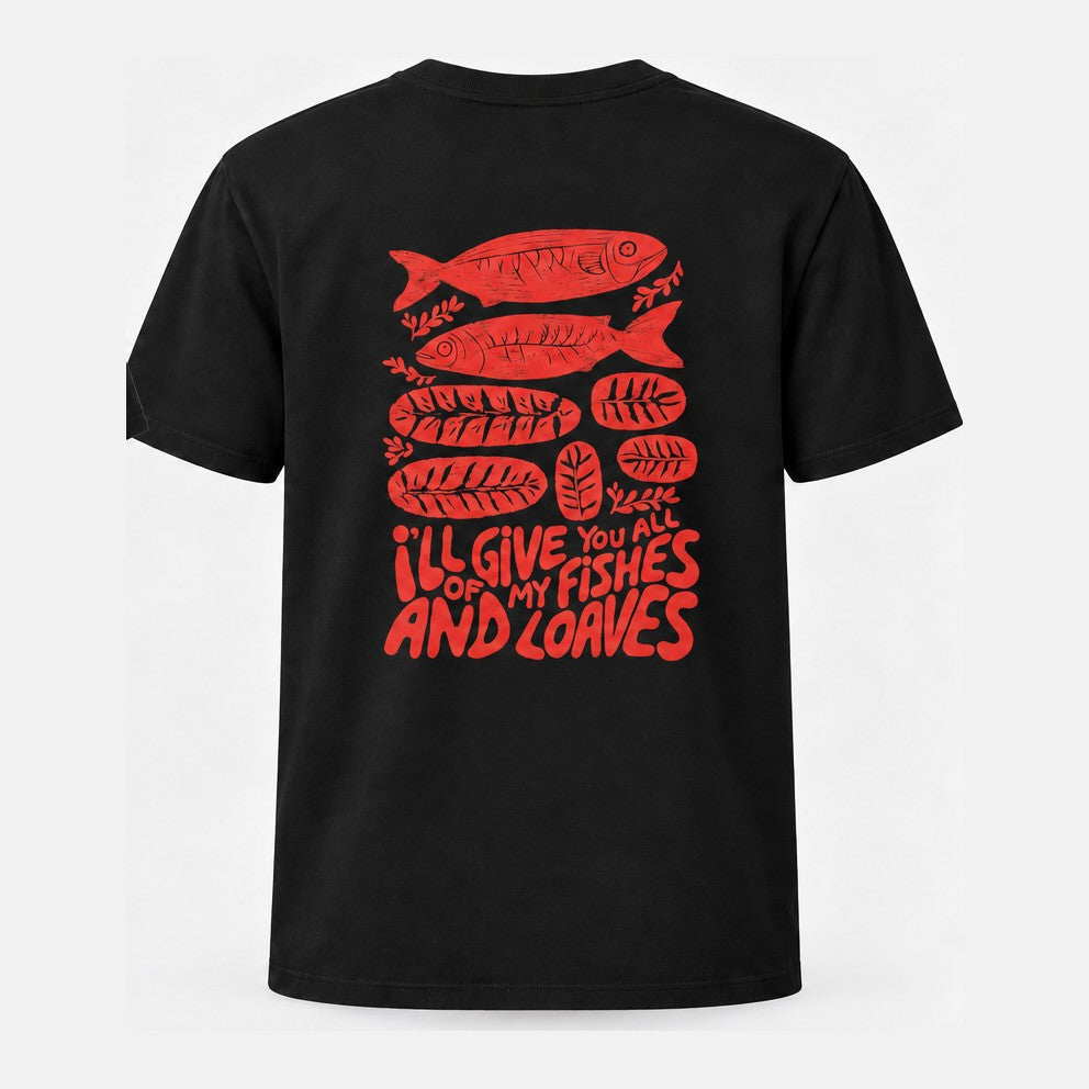 Fishes & Loaves Black & Red tee - back