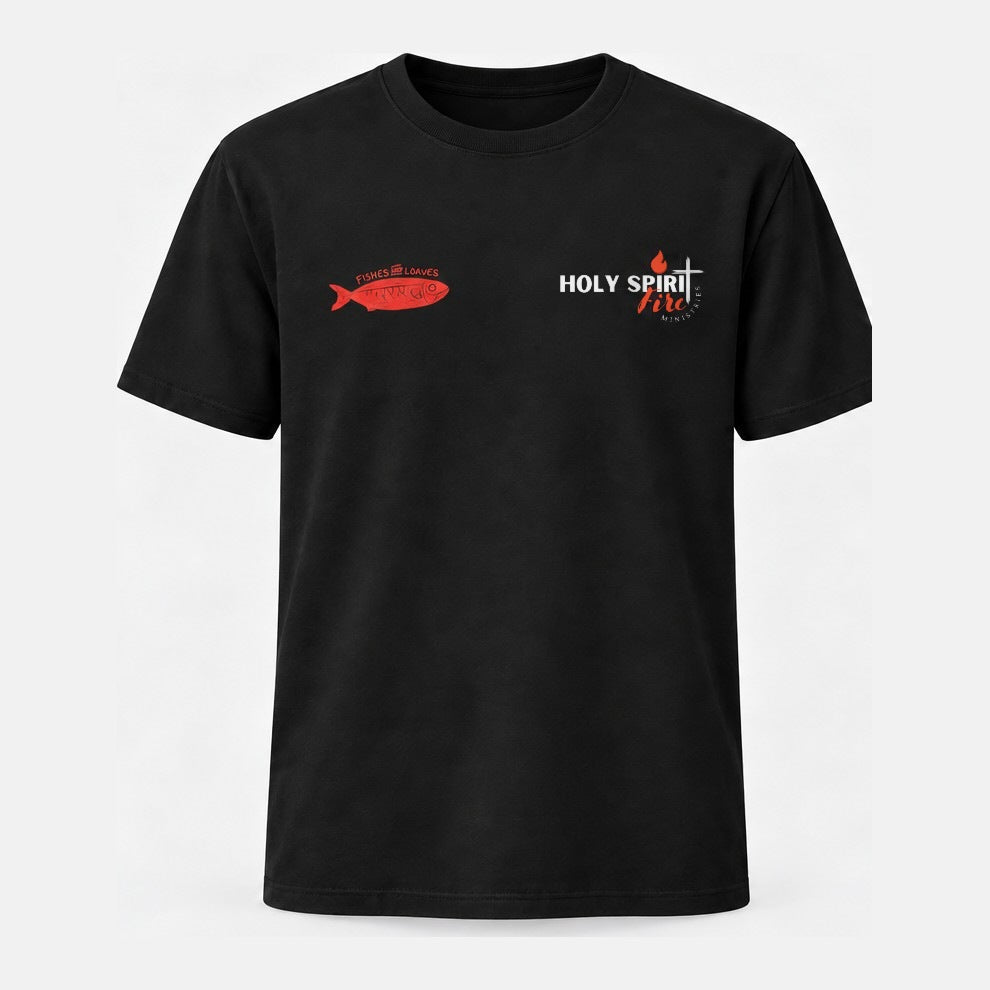 Fishes & Loaves Black & Red tee - front